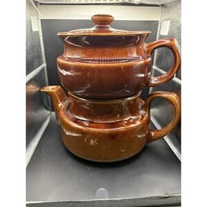 Vintage USA Stoneware Brown Dripolator Teapot/Coffee Pot w/ Lid